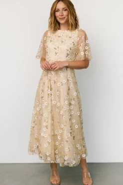 Baltic Born Arabella Embroidered Tulle Maxi Dress | Gold + White
