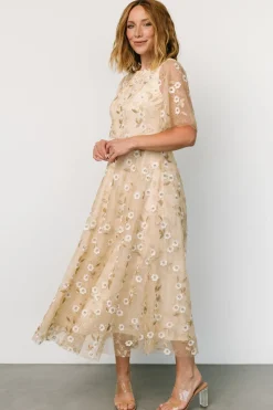 Baltic Born Arabella Embroidered Tulle Maxi Dress | Gold + White