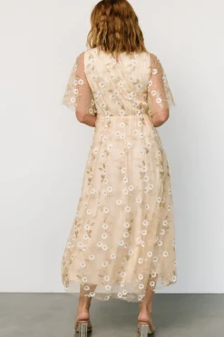 Baltic Born Arabella Embroidered Tulle Maxi Dress | Gold + White
