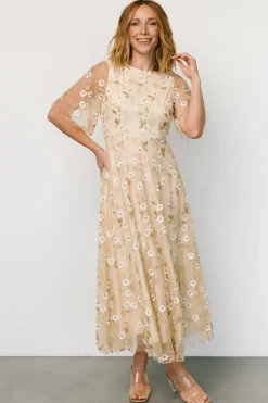 Baltic Born Arabella Embroidered Tulle Maxi Dress | Gold + White