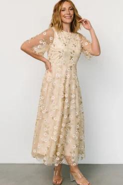 Baltic Born Arabella Embroidered Tulle Maxi Dress | Gold + White