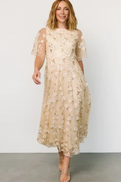 Baltic Born Arabella Embroidered Tulle Maxi Dress | Gold + White