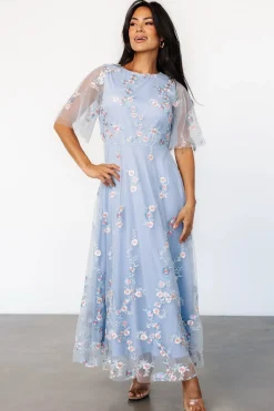 Baltic Born Arabella Embroidered Tulle Maxi Dress | Light Blue + Blush