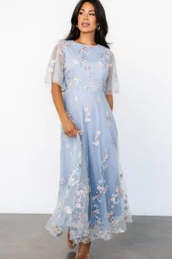 Baltic Born Arabella Embroidered Tulle Maxi Dress | Light Blue + Blush