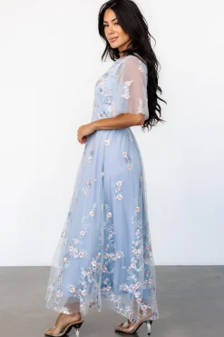 Baltic Born Arabella Embroidered Tulle Maxi Dress | Light Blue + Blush