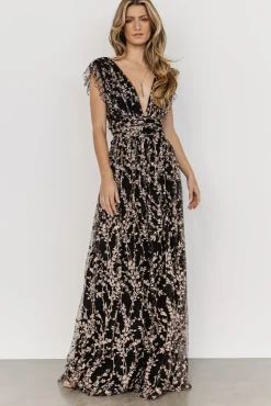 Baltic Born Arlene Shimmer Gown | Black + Rose Gold