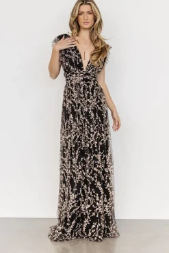 Baltic Born Arlene Shimmer Gown | Black + Rose Gold