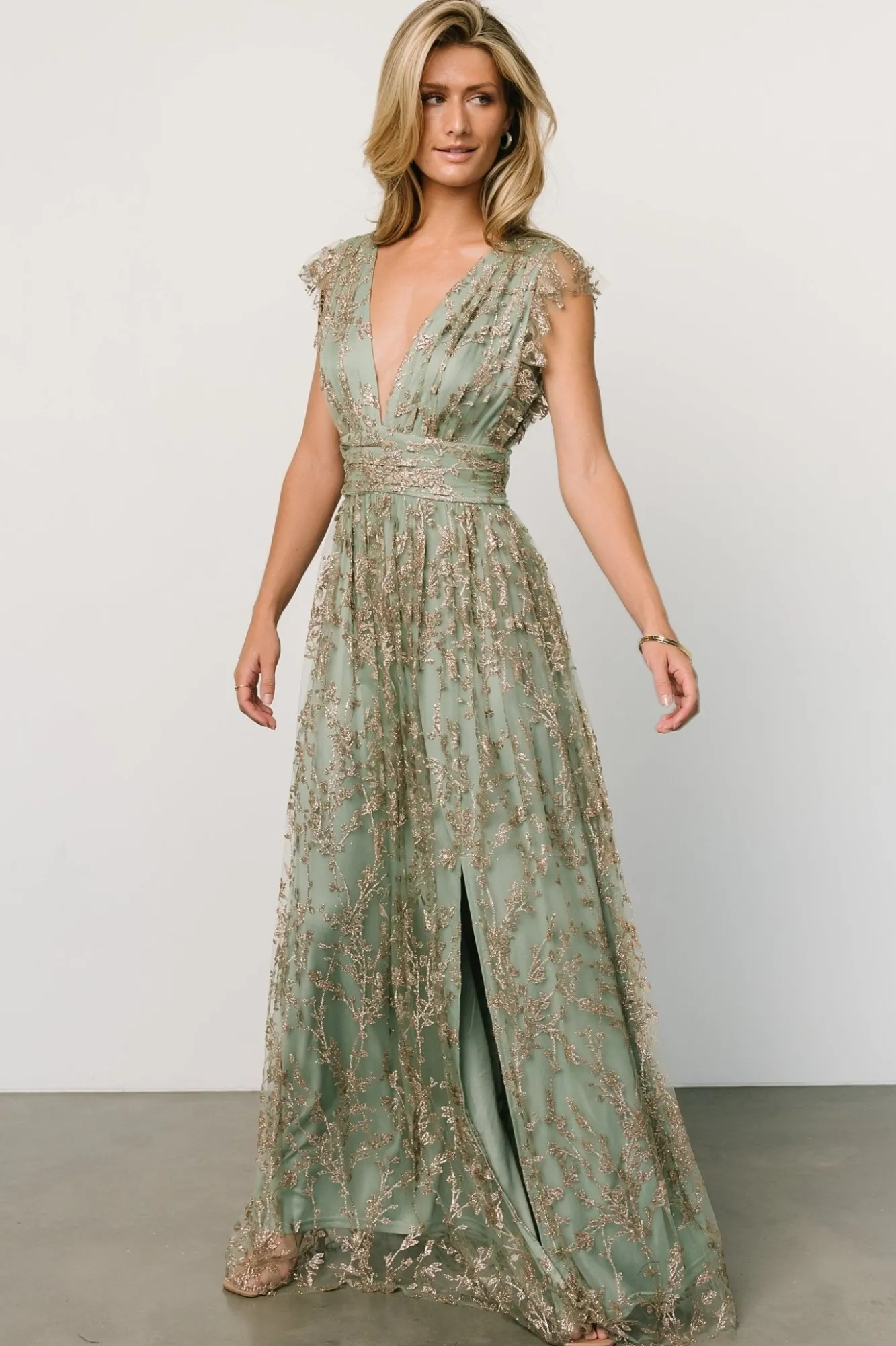 Baltic Born Arlene Shimmer Gown | Sage + Gold
