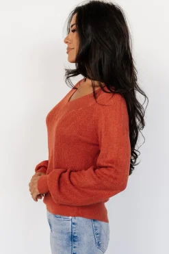 Baltic Born Ashby V Neck Sweater Top | Light Rust