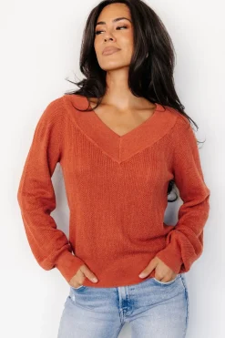 Baltic Born Ashby V Neck Sweater Top | Light Rust