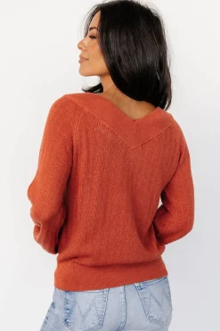 Baltic Born Ashby V Neck Sweater Top | Light Rust