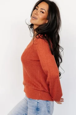 Baltic Born Ashby V Neck Sweater Top | Light Rust