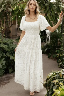 Baltic Born Aspen Smocked Lace Maxi Dress | Off White