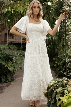Baltic Born Aspen Smocked Lace Maxi Dress | Off White