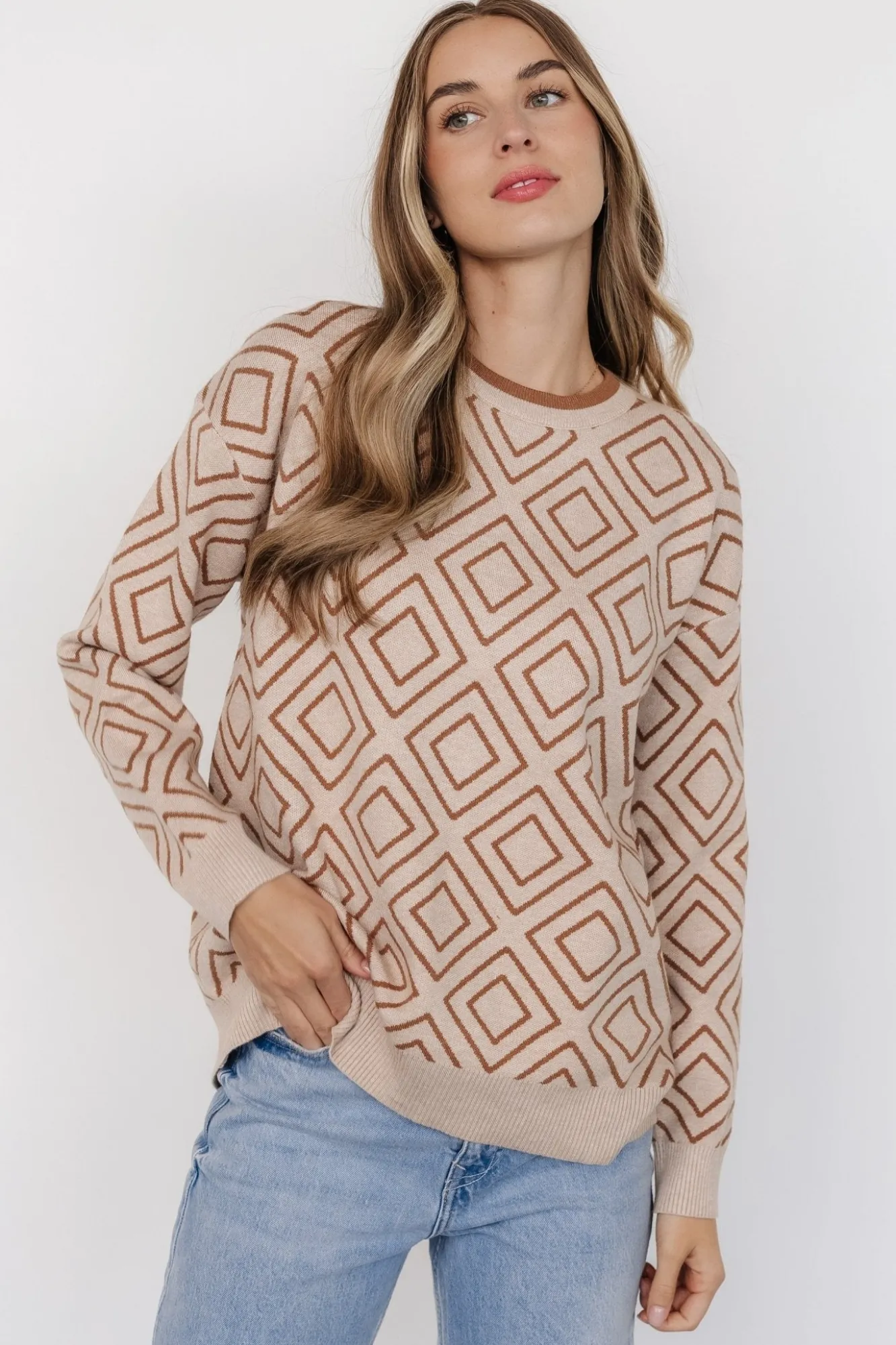 Baltic Born Asther Diamond Sweater | Oatmeal + Camel