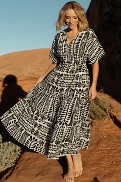 Baltic Born Austin Kimono Dress | Black Print