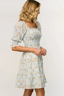 Baltic Born Azlyn Smocked Short Dress | Light Blue Floral
