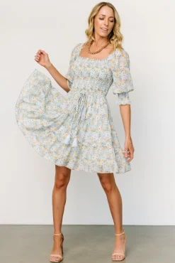 Baltic Born Azlyn Smocked Short Dress | Light Blue Floral