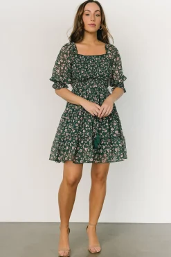 Baltic Born Azlyn Smocked Short Dress | Green + Pink Floral