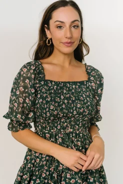 Baltic Born Azlyn Smocked Short Dress | Green + Pink Floral