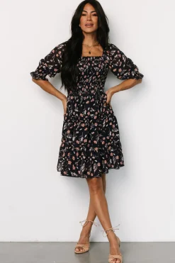 Baltic Born Azlyn Smocked Short Dress | Navy + Pink Floral
