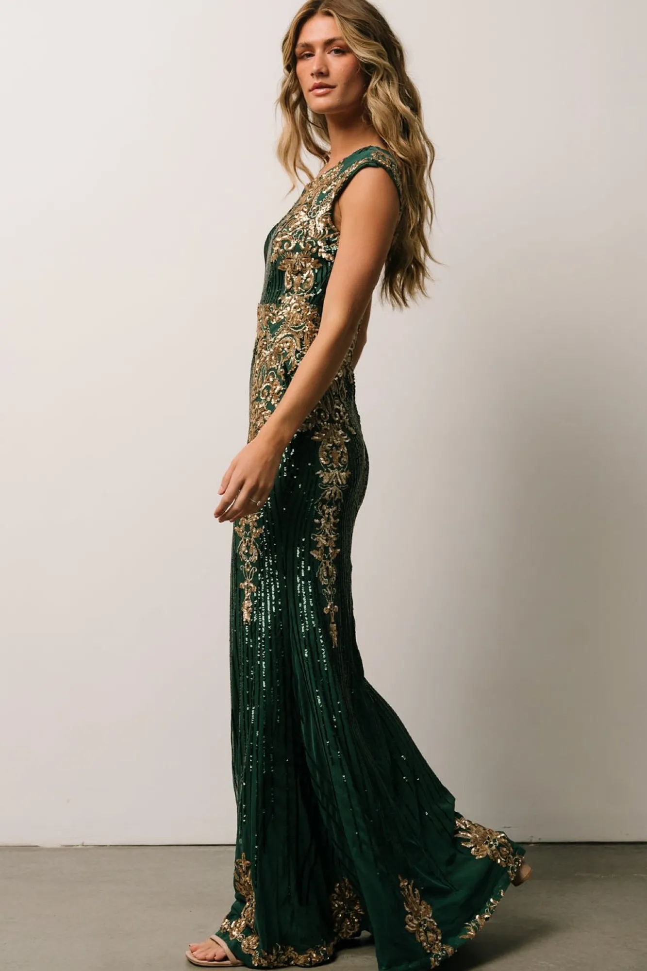 Baltic Born Azura Sequin Gown | Green + Gold
