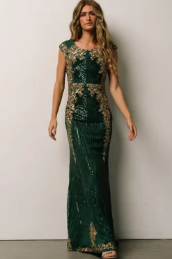 Baltic Born Azura Sequin Gown | Green + Gold