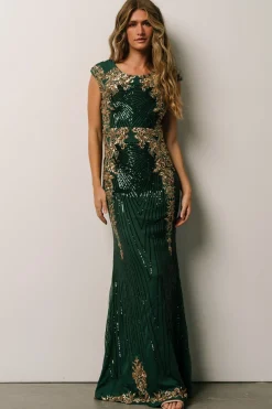 Baltic Born Azura Sequin Gown | Green + Gold