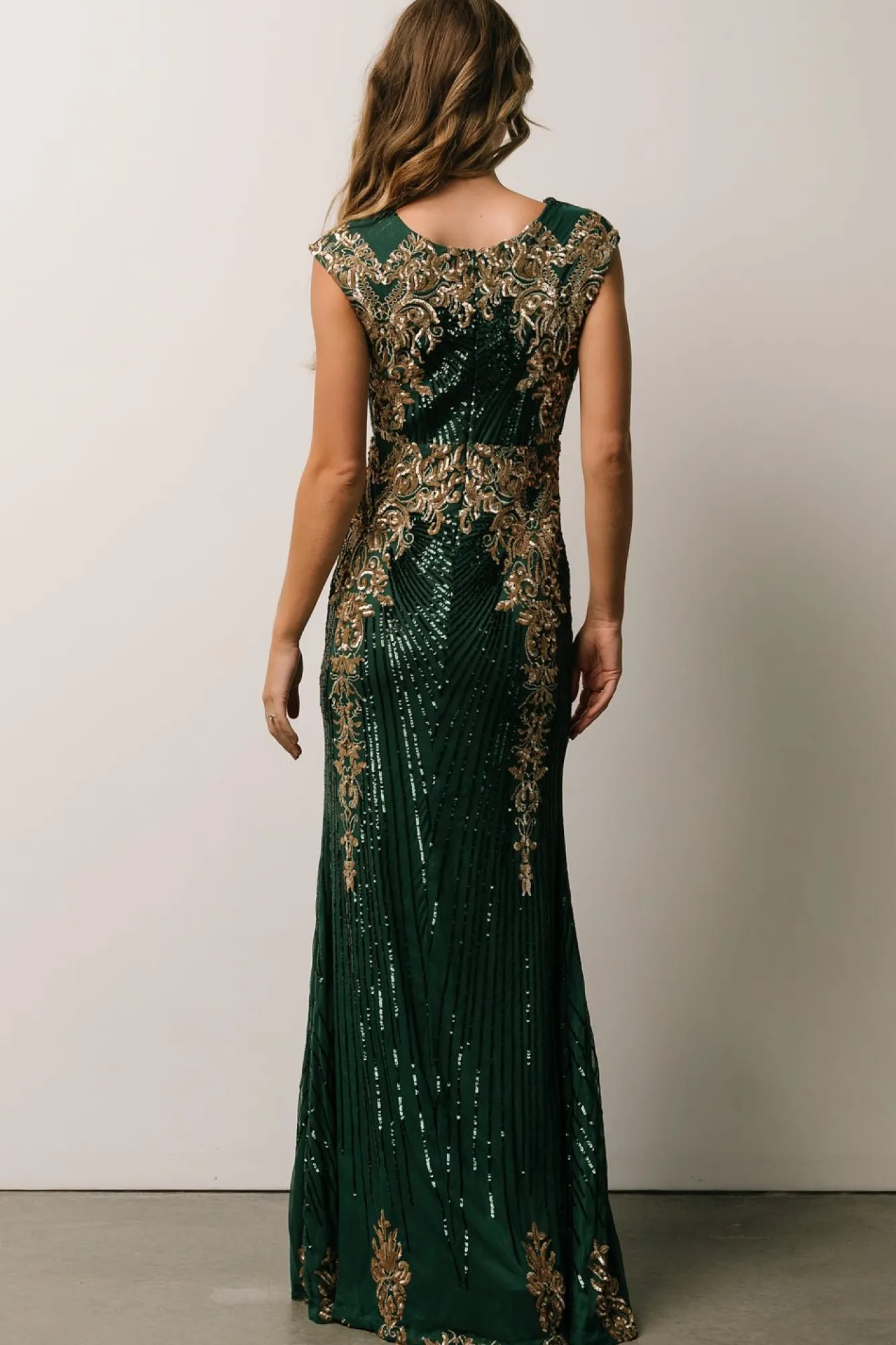 Baltic Born Azura Sequin Gown | Green + Gold