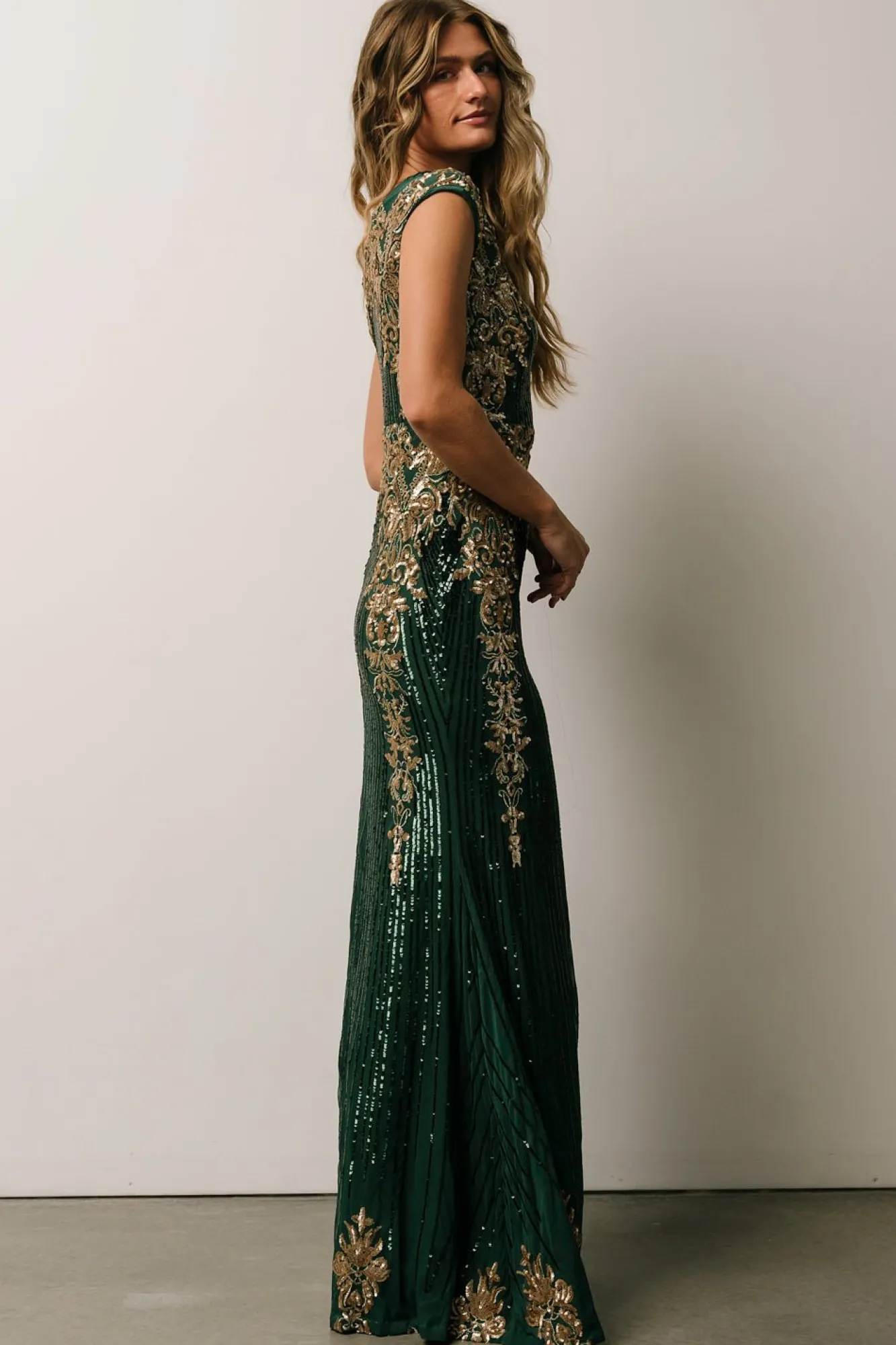 Baltic Born Azura Sequin Gown | Green + Gold