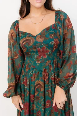 Baltic Born Babette Basque Waist Dress | Teal Multi Floral