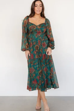 Baltic Born Babette Basque Waist Dress | Teal Multi Floral