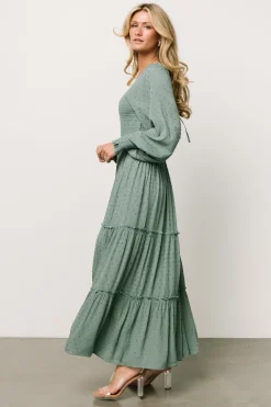 Baltic Born Bayley Smocked Dotted Maxi Dress | Dark Eucalyptus