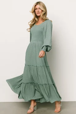 Baltic Born Bayley Smocked Dotted Maxi Dress | Dark Eucalyptus