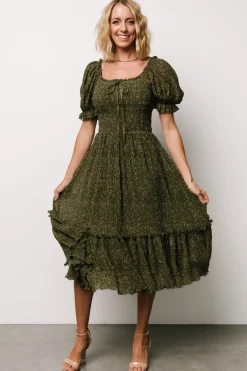 Baltic Born Beatrice Smocked Midi Dress | Olive Floral