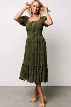 Baltic Born Beatrice Smocked Midi Dress | Olive Floral