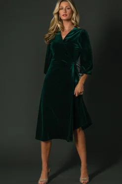 Baltic Born Beckinsale Velvet Wrap Dress | Dark Green