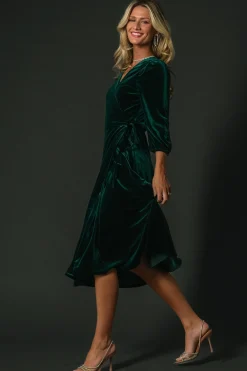 Baltic Born Beckinsale Velvet Wrap Dress | Dark Green