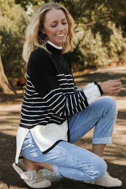 Baltic Born Benedict Stripe Knit Sweater | Black + Cream