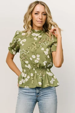 Baltic Born Beth Peplum Top | Olive Floral