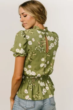 Baltic Born Beth Peplum Top | Olive Floral