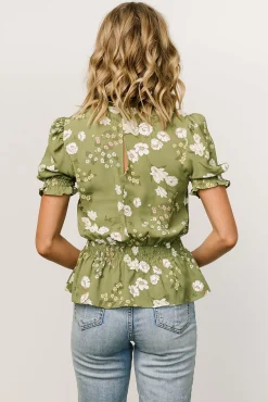 Baltic Born Beth Peplum Top | Olive Floral