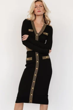 Baltic Born Birgitta Ribbed Sweater Dress | Black + Gold