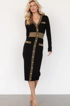 Baltic Born Birgitta Ribbed Sweater Dress | Black + Gold