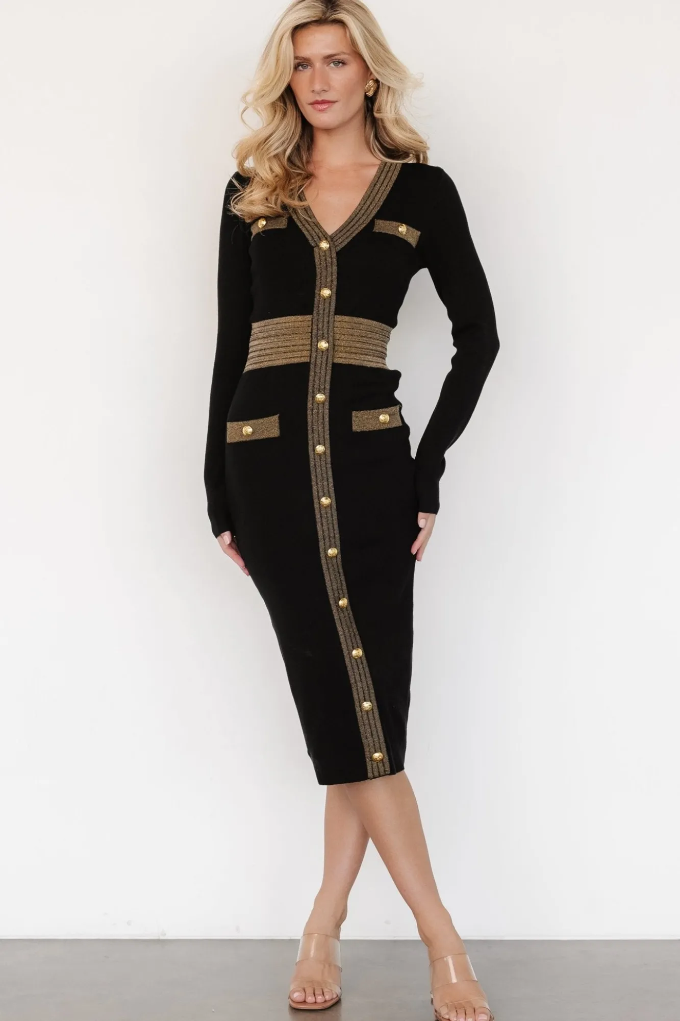 Baltic Born Birgitta Ribbed Sweater Dress | Black + Gold