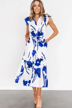 Baltic Born Blakely Button Dress | White + Cobalt
