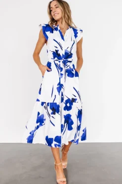 Baltic Born Blakely Button Dress | White + Cobalt