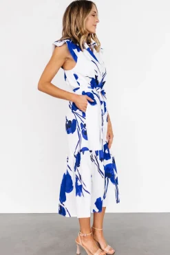 Baltic Born Blakely Button Dress | White + Cobalt