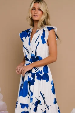 Baltic Born Blakely Button Dress | White + Cobalt