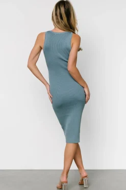 Baltic Born Bobbie Snap Button Midi Dress | Dusty Blue
